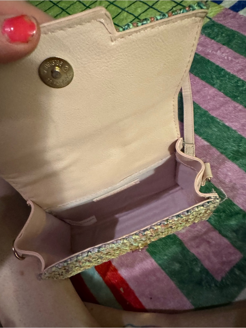 Pastel Multi-Color Woven Crossbody Bag with Pink Trim - Picture 3 of 3